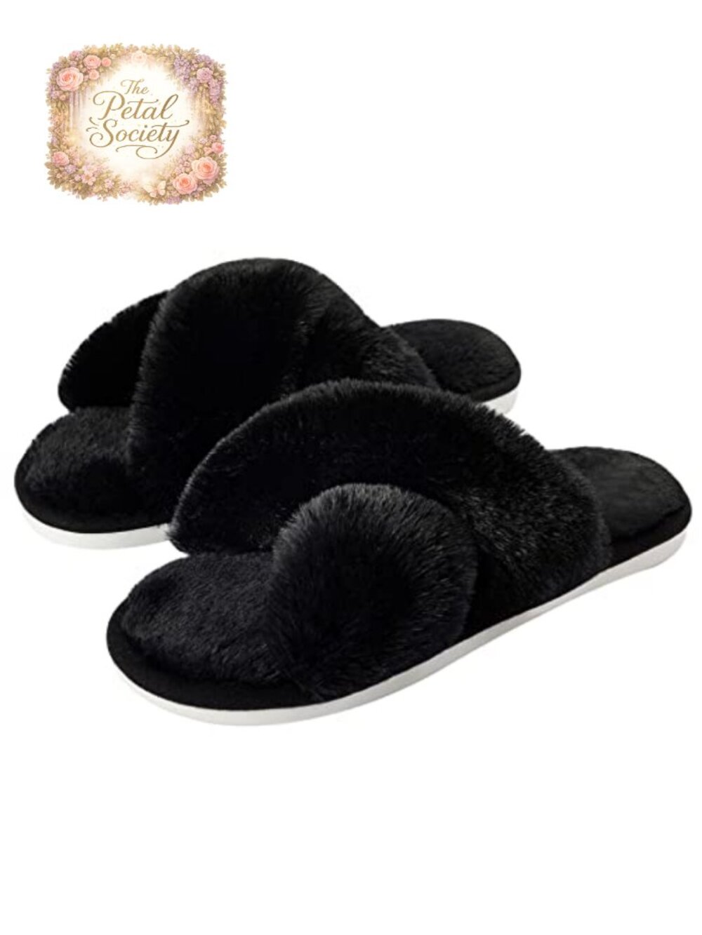 Fuzzy Cross Band Open Toe Slippers Soft Plush Indoor Outdoor